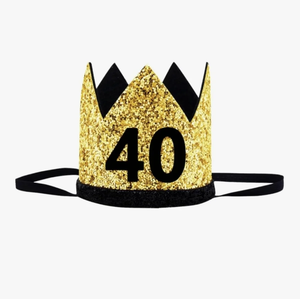 Gold & Black Glitter 40th Birthday Novelty Crown